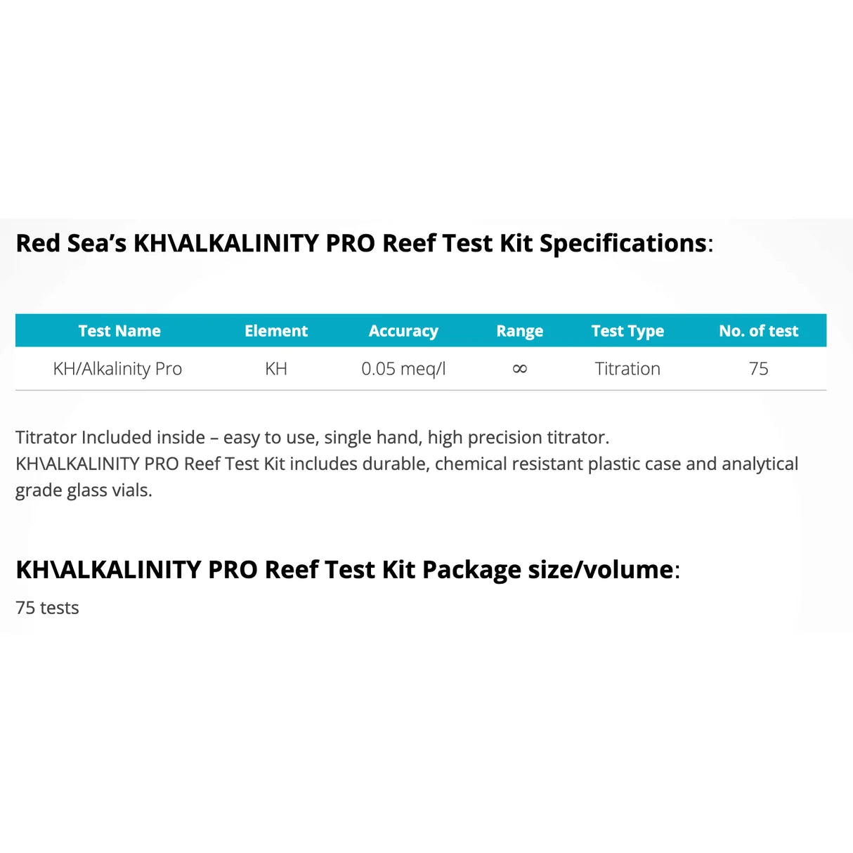 Red Sea KH Alkalinity Pro Reef Test Kit