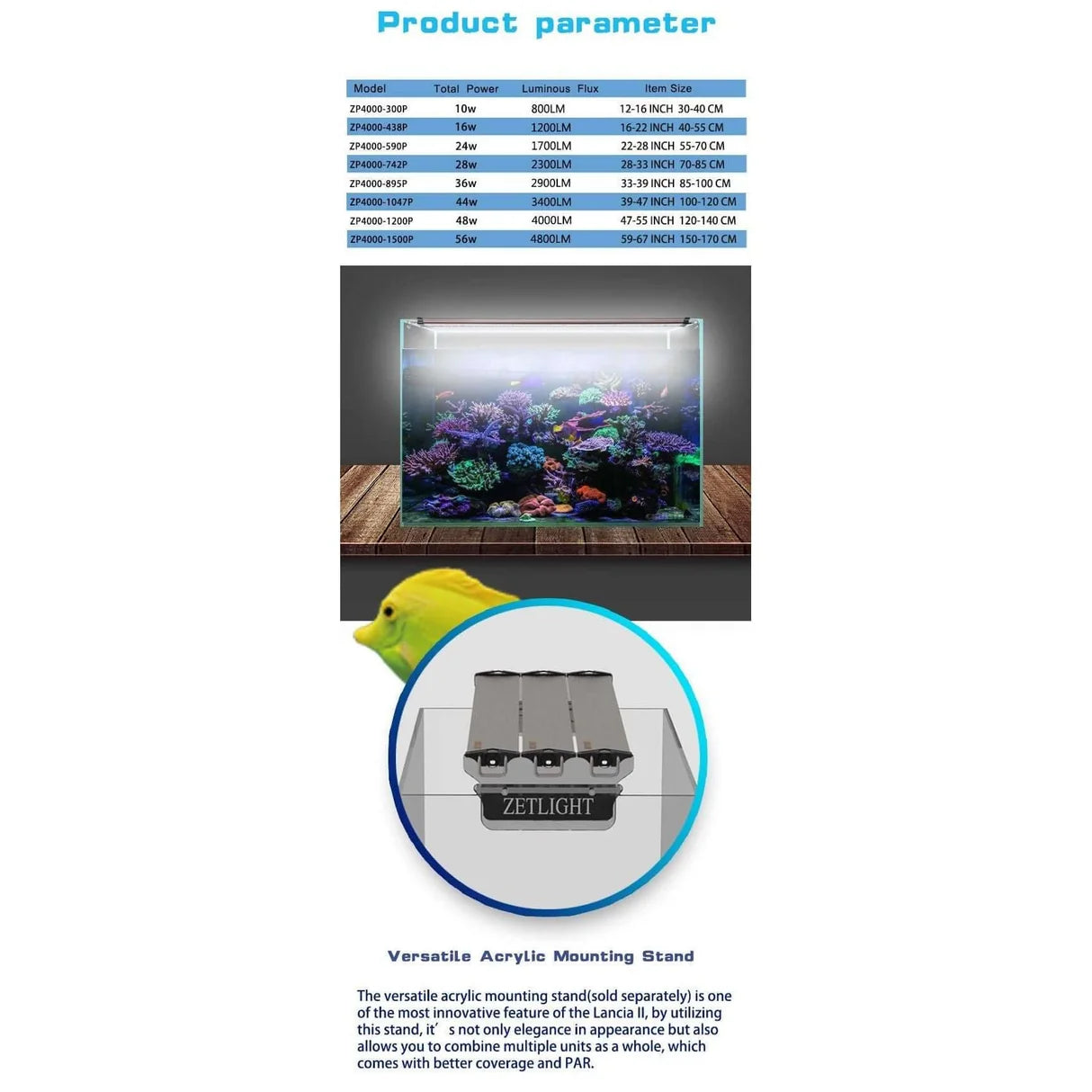 Zetlight Lancia 2 Marine Tank LED Light